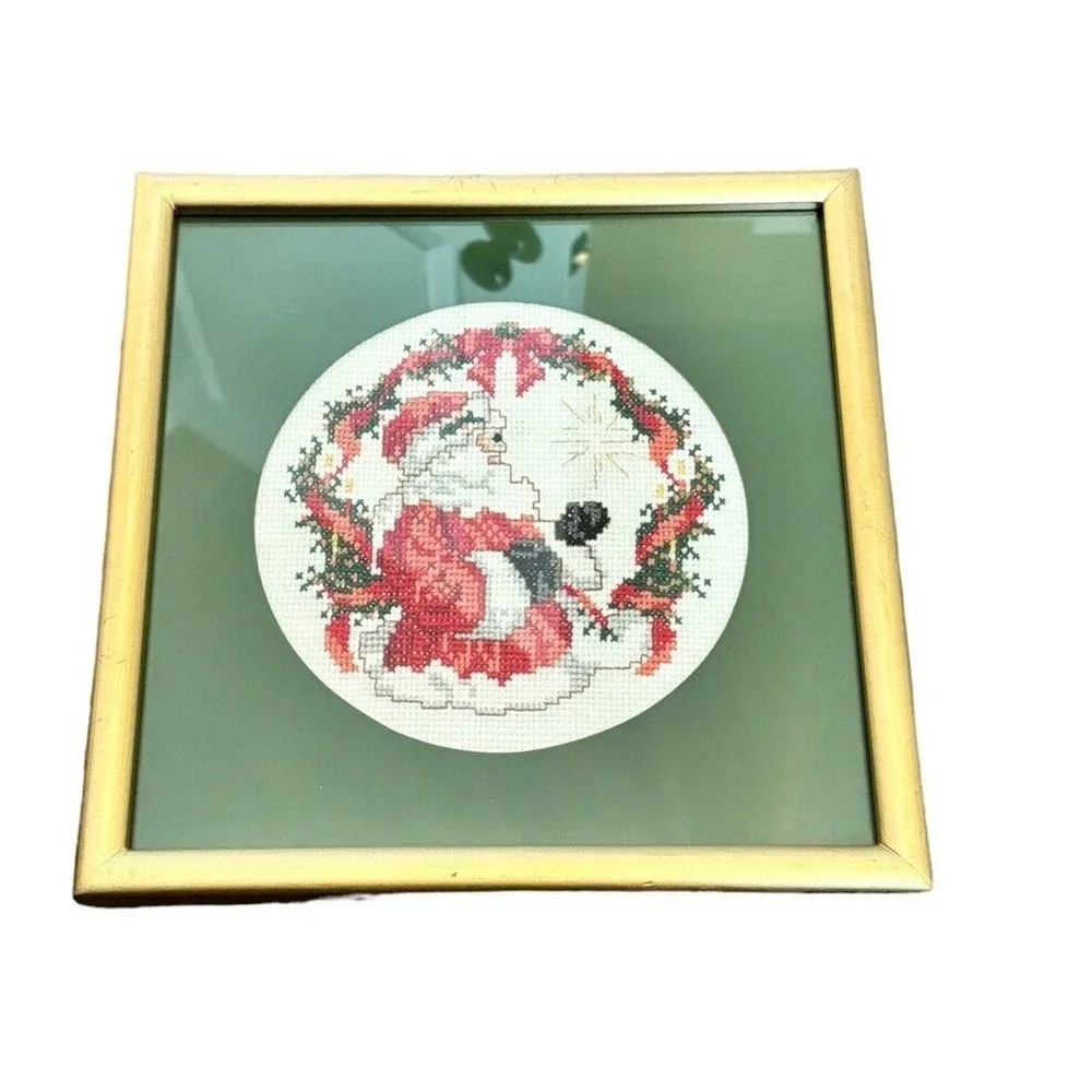 Christmas Santa Cross Stitch Handmade In The Philippines Framed Art 8x8